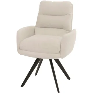 Mendler Esszimmerstuhl HWC-G66, Küchenstuhl Stuhl, drehbar Auto-Position Stoff/Textil Bouclé MVG ~ cremeweiß, mit Armlehne