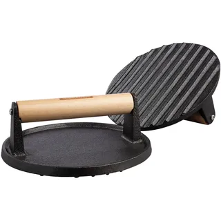 Tramontina Black Gusseisen Grillpresse, rund, für BBQ, Steak, Sandwiches, Burgerpresse, Smash Burger, Holzgriff, Burger Patty Presse, Burgerpresse für Patties, Ø 17 cm