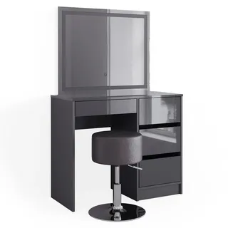 Vicco Schminktisch Sherry, 90 cm mit LED Spiegel und Hocker, Anthrazit Hochglanz - Grau
