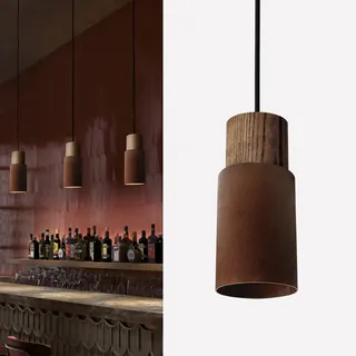 ouglres Pendelleuchte 1 Flammig Industrial,Modern Holz Küchen Hängelampe,Vintage Zylinder Metall Lampenschirm,Höhenverstellbar Rostrot e27 Hängeleuchte für Esstisch Nachttisch Schlafzimmer Esszimmer