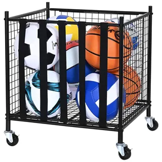 Vevor Ballwagen Rollwagen 507 x 500 x 545 mm Sportbällen, Abschließbarer Basketballkäfig Ballkäfig, Sportausrüstung für den Innen- und Außenbereich, Rollbar Aufbewahrungswagen aus Stahl für Garagen