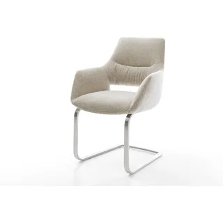 Freischwinger Yago-Flex mit Armlehnen Webstoff Soft Beige Freischwinger flach Edelstahl Taschenfederkern