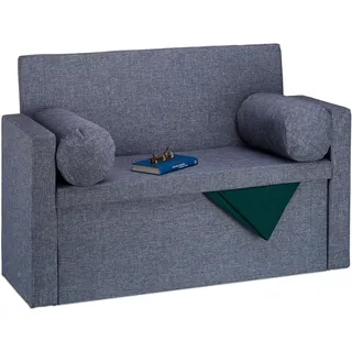 Relaxdays Sitzbank mit Lehne, 2 Kissenrollen, faltbar, Aufbewahrung, gepolstert, Flur, Sitztruhe 47 x 115 x 75 cm, Grau,