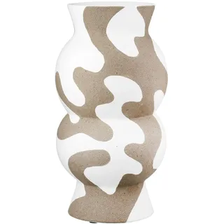 Gilde Vase Areno - Keramik - rund - Höhe 35cm x Ø 18cm - beige/weiß - wasserdichte Blumenvase