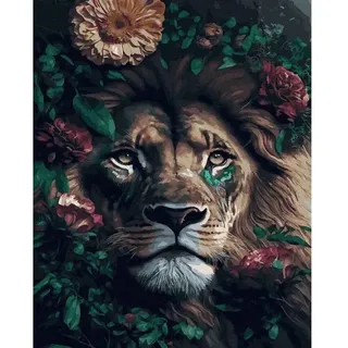 Malen nach Zahlen - Löwe zwischen Blumen 40x50cm