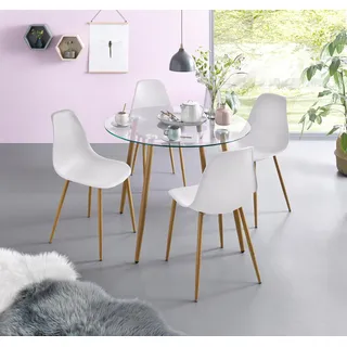 OTTO home INOSIGN Essgruppe »Miller« Set, 5 Stk. tlg. Glastisch mit 4 Stühlen (Kunststoffschale), weiß,