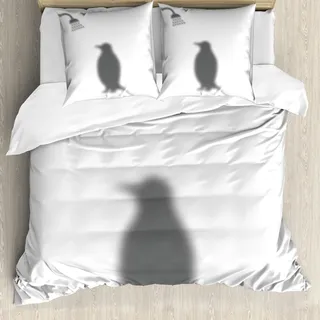 ABAKUHAUS Pinguin Bettbezug, Showering Tier, Milbensicher Allergiker geeignet mit Kissenbezügen, 155 cm x 220 cm - 80 x 80 cm, Grau und Weiß - Weiß
