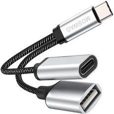 USB C Stecker auf USB Buchse Adapter mit Aufladung, USB C OTG 2.0 Splitter Kompatibel mit Chromecast mit Google TV/Samsung S22 S21 S20 S20 + Ultra/Google Pixel 5 4 4 XL 3 3 XL