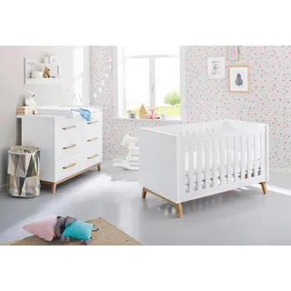 Pinolino Babyzimmer , Weiß, Eschefarben , Holzwerkstoff , 6 Schublade(n) Schubladen , 78x88x149 cm , zum Juniorbett umbaubar, höhenverstellbar, Sprossen mit Normabstand, Aufbauanleitung im Karton, Lattenrost inklusive, Schlupfsprossen , Babymöbel & Kindermöbel, Babyzimmer, Babyzimmer-Serien