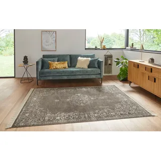Teppich HANSE HOME "Orient Vintage Medaillon" Gr. 2, braun (dunkelbraun, taupe), B:95cm H:5mm L:140cm, Viskose, Teppiche, Teppich, Orientalisch mit Fransen, Orient, Wohnzimmer, Schlafzimmer, Esszimmer
