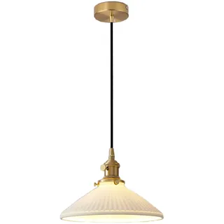 S-Cevada Industrielle Vintage Keramik Pendelleuchte 23cm Weiße Hängeleuchte mit Metallfassung für Schlafzimmer Kücheninsel Wohnzimmer Flur Esszimmer