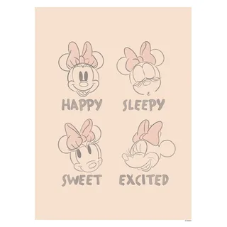 Bild KOMAR "Minnie Pink Emotions", rosa (farbe bild(er): rosa, schwarz, weiß), B:30cm H:40cm, Holz, Papier, Bilder, Bild, Wandbild zur Dekoration im Kinderzimmer - ohne Rahmen