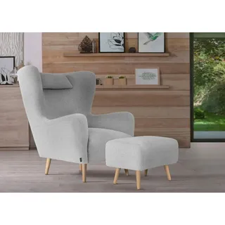 Home Affaire Ohrensessel Telford Fellimitat 77 x 106 x 92 cm Grau mit Hocker