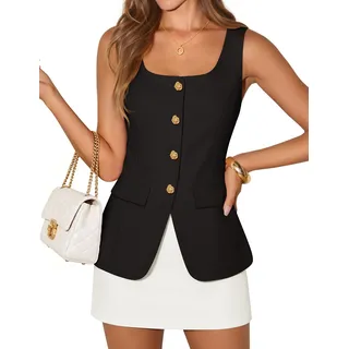 ZESICA Ärmellos Anzugweste für Frauen, Sommer, leger, quadratischer Ausschnitt, Knopfleiste, für Arbeit, Business-Blazer, Weste