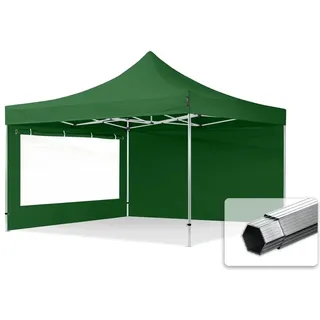 Faltzelt PROFESSIONAL 4x4 m - mit 2 Seitenteilen (Panoramafenster) Faltpavillon ALU Pavillon Partyzelt grün - dunkelgrün