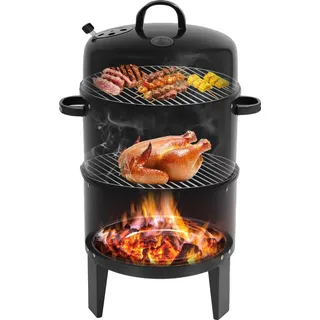 Räuchergrill, 40 cm, 2-Lagig, Abnehmbar, Verstellbare Drosselklappe, Integriertes Thermometer