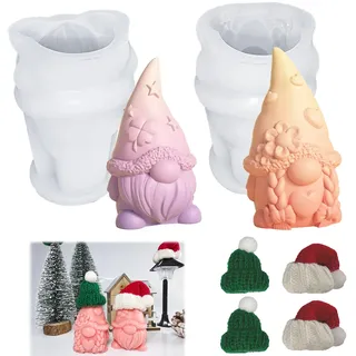 Silikonformen Gießformen mit 4 Stück Mini-Weihnachtsmütze, Silikonform Wichtel, Kerzenformen Silikon 3D Geschenk Silikonform Weihnachten Figuren für Dekorative