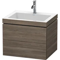 Duravit L-Cube Möbelwaschtisch c-bonded mit Unterbau wandhängend, 60x48 cm, 2 Schubkästen, ohne Überlauf, 1 Hahnloch, Farbe: Pine Terra Dekor