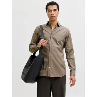 Langarmhemd JACK & JONES "JPRBLAPARKER Slim Fit Hemd, atmungsaktiv, ideal für den Alltag", Herren, Gr. M, N-Gr, braun (demitasse), Web, Obermaterial: 100% Baumwolle, unifarben, slim fit normal, ohne Ausschnitt, Ärmel mit Ärmelschlitz 2-Knopf-Manschette, Hemden Langarmhemd, Baumwolle, slim fit
