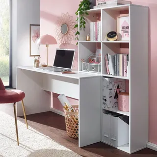 FineBuy Schreibtisch mit Regal Weiß 170x59x143,5 cm Bürotisch Modern Laptoptisch mit 6 Ablagen Homeoffice Computertisch mit Stauraum - Weiß