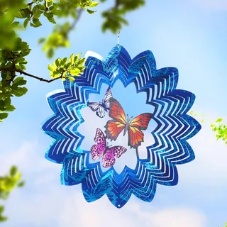 Leisuremix 3D Windspiele für Draußen hängend, 30 cm Windspiel Garten wetterfest Edelstahl Gartendekoration Fensterdeko Schmetterling