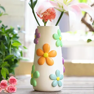 GUGUGO Pastellfarbene Blumenvase für Blumen, 20,3 cm hoch, Regenbogen-Pilz-Dekor, eklektische Vasen für Blumen, einzigartige Bunte dekorative Vase, niedliche Raumdekoration, ästhetisch