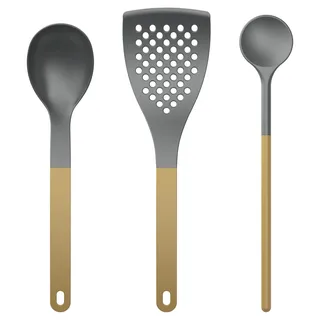 Rosti NEW Optima Küchenhelfer Set, Pfannenwender, Kochlöffel, Servierlöffel, Küchen Zubehör 3-teilig Nylon, Hitzebeständig 220°C, Curry