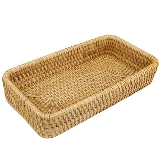 Rattan-Serviertablett, Rechteckiges Gewebtes Tablett, Handgewebter Weidenkorb, Organizer-Tablett, Rattan-Tablett, Tischplatte, Organisation, Handgewebter Snack-Aufbewahrungskorb, (S)
