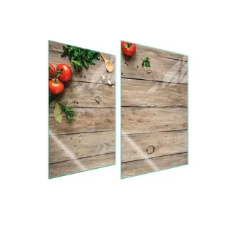 Herdabdeckplatten 2 teilig 35x52 Glaskeramikkochfeld Abdeckung Glas Schneidebrett Holz Tomaten - Braun