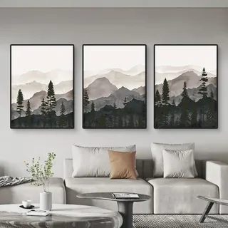 Herfair Bilder Wohnzimmer Poster 3er Set Abstrakt Wald Berg Landschaft Wandbilder Kunstposter Stilvolle Einfachheit Wanddeko Leinwandbilder Ohne Rahmen (50 x 70 cm)