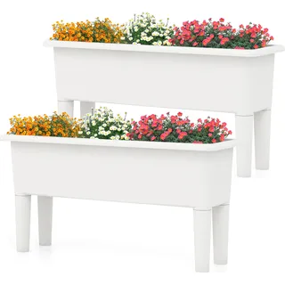 COSTWAY 2er Hochbeet 29 L, Gartenbeet selbstbewässernd aus Kunststoff, Pflanzkasten mit abnehmbaren Beinen & Drainageloch 80x30x40cm Weiß - Weiß