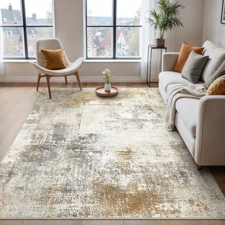 BEIMO Moderner Waschbarer Teppich Wohnzimmer 120x170 cm | Abstrakt Design, Großer Weicher Kurzflor Carpet, Rutschfest, Für Küche und Bettvorleger Schlafzimmer, Pflegeleicht