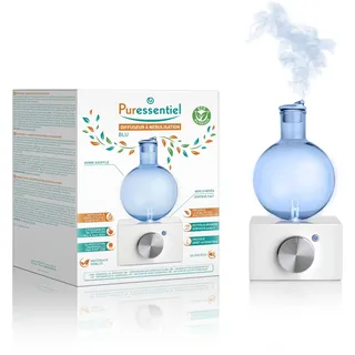 Puressentiel - Diffuser mit Vernebelung BLU – aus Gummibaumholz – Kaltstreuung – USB-Port – für ätherische Öle – limitierte Auflage