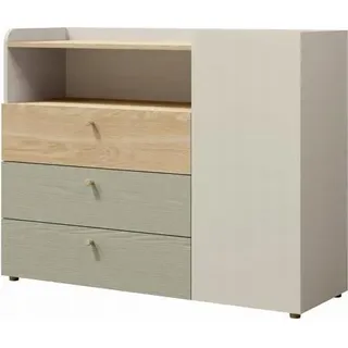 Tkmoebel Jugendkommode YUKI 9 120x93x40cm grau-beige/geölte Eiche/Eukalyptus - Braun
