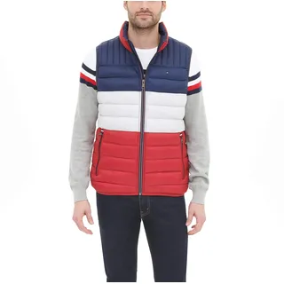 Tommy Hilfiger Herren Lightweight Packable Puffer Vest Daunenweste, Midnight/Ice/Red Colorblock, M