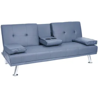 Mendler 3er-Sofa HWC-F60, Couch Schlafsofa Gästebett, Tassenhalter verstellbar 97x166cm ~ Kunstleder, dunkelblau