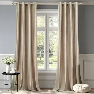 BULBUL Champagner-Samt-Vorhänge, 213 cm Länge, 2 Paneele, Verdunkelungsvorhänge für Wohnzimmer und Schlafzimmer, Beige, wärmeisoliert, Raumverdunkelung, Dekor mit Ösen