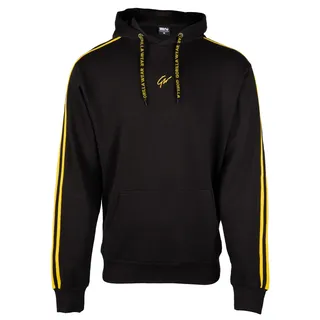 Gorilla Wear Banks Oversized Hoodie - Schwarz/Gelb - zum Sport Freizeit Arbeit Outdoor Alltag Baumwolle Polyester mit Logo Bequem Streifen auf den Armen Workout Bekleidung, S