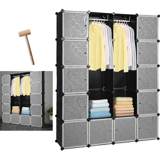 EINFEBEN 20 Wuerfel Regalsystem Kleiderschrank Kleiderschränke Schwarz Kunststoff Garderobenschrank DIY einfach zu montieren offener Garderobe fuer Buecher Spielzeug Handtuecher - Schwarz