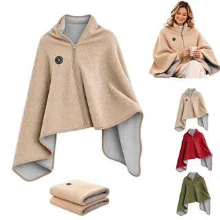 Beheizbarer Heizdecke Umhang für Damen, Heizdecke mit Akku Kabellos(Braun) | Heated Shawl Wraps For Women, USB Heizdecke mit 3 Heizstufen & Schnellheizfunktion für Zuhause, Büro & Outdoor