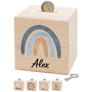 Bärenfreunde Personalisierte Kinderspardose, Spardose Junge, Mädchen | Holzspardose Kinder personalisiert, Taufgeschenke für Kind, Baby Geschenk Geburt, Holz Sparschwein mit Schlüssel