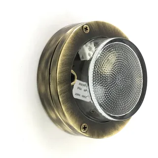 Kellerlampe Echt-Messing Glas G9 IP64 D: 14 cm rund Maritim Leuchte Wand außen