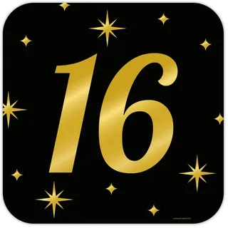 PD-Party - 16. Zeichen / Fenster Dekoration für 16. Geburtstag - Deko Geburtstag - Jubiläum Dekoration - Schwarz Gold Deko - Party Deko - 16. Geburtstag Junge & Mädchen - Geburtstags Deko - 50x50 cm