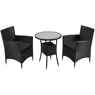 Juskys Polyrattan Balkon Set Bayamo 3-tlg. Schwarz/Grau