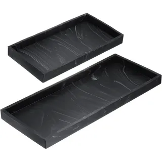 QUARKZMAN 2 Stück Badezimmer Ablage Tablett 7.9" & 11.8" Silikon Seifenspender Ablagen Splitterfeste Küchenspülen Organizer Für Seifen Schlüssel Kerzen Schmuck Marmor Schwarz