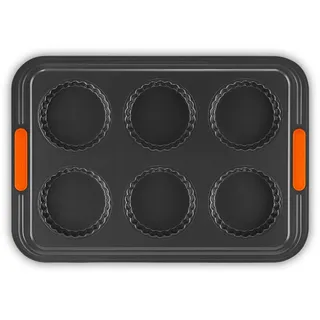 LE CREUSET Antihaft Tarteform, Für 6 Stück, Sauerteigbeständig, Aus Karbonstahl gefertigt, Anthrazit/Orange, 94102939000000