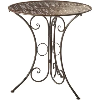 Kobolo Dekorativer Gartentisch Metalltisch Tisch aus braunem Metall mit Stanzungen Blumenoptik 60cm - Balkontisch Terrassentisch Esstisch Verzierung - Braun