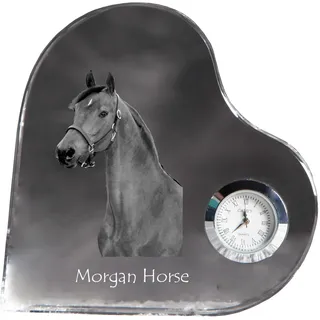 Morgan Pferd - Kristalluhr mit einem Pferdebild, Herzregal-Uhr, personalisierte Standuhr der Marke Art-Dog