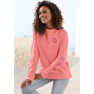 Sweatshirt ELBSAND "Andra", Damen, Gr. M (38), orange (koralle meliert), Sweatware, Obermaterial: 67% Baumwolle, 33% Polyester, meliert, figurumspielend hüftbedeckend, Rundhals, Sweatshirts Sweatshirt, mit Logoprint