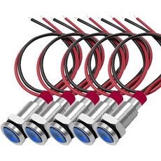 Gebildet 5pcs 10mm 3V-4,5V-5V-6V-7,5V-9VDC wasserdichte Signallampe mit Kabel, Energiesparende LED Metallanzeige (Blau)